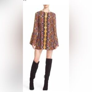 Free People Multicolor Patterned Blouse Dress Retro